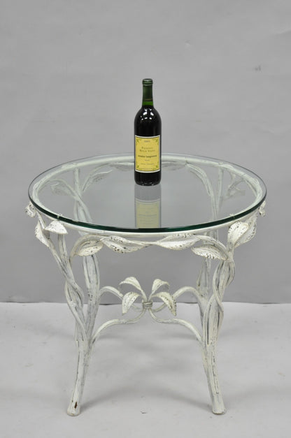 Vintage Italian Hollywood Regency Iron Leafy Scroll Round Occasional Side Table