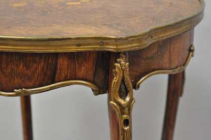 Antique French Louis XV Style Marquetry Inlay Bronze Ormolu Rosewood Side Table