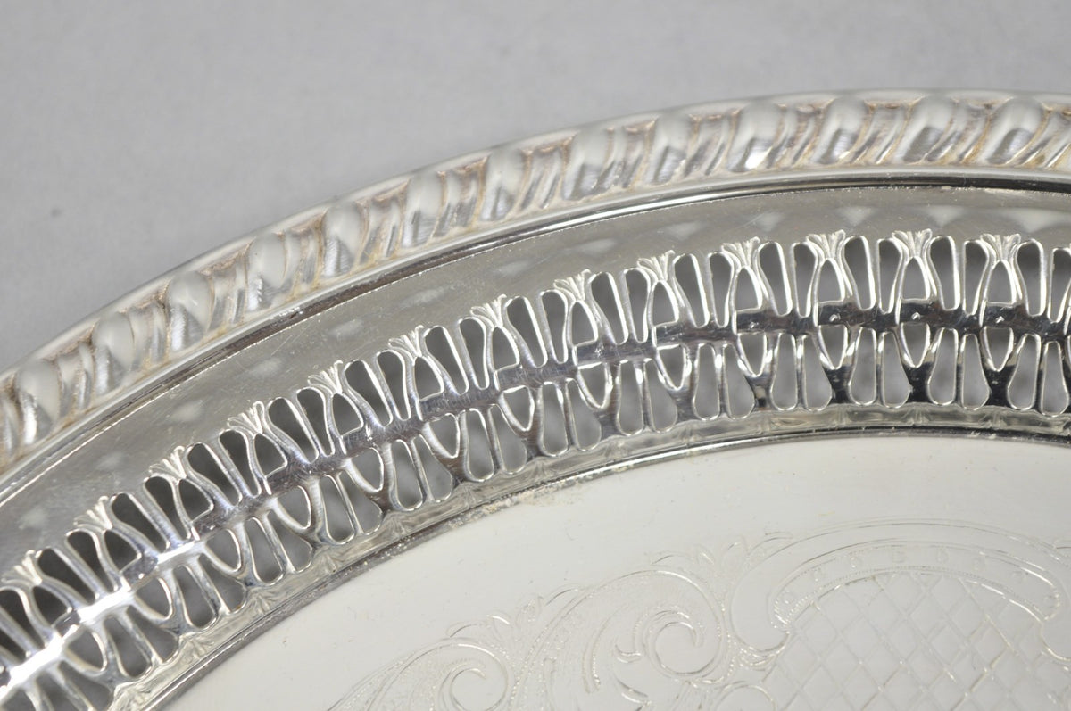 Vintage Leonard Silver Plated Pierced Gallery 12" Round Serving Platter Tray