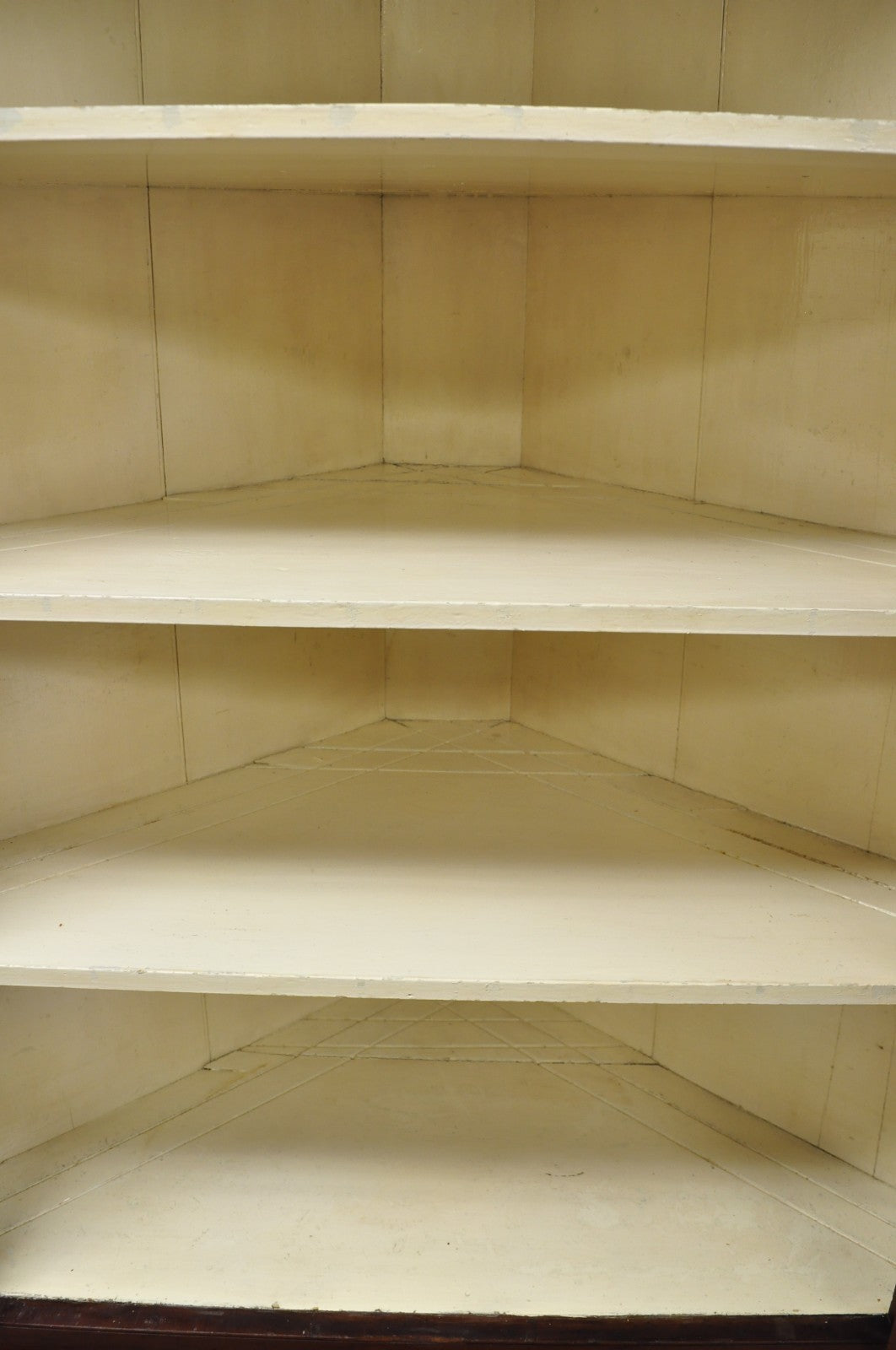 Antique Colonial Primitive Cherry Wood Glass Front Corner China Cabinet Cupboard