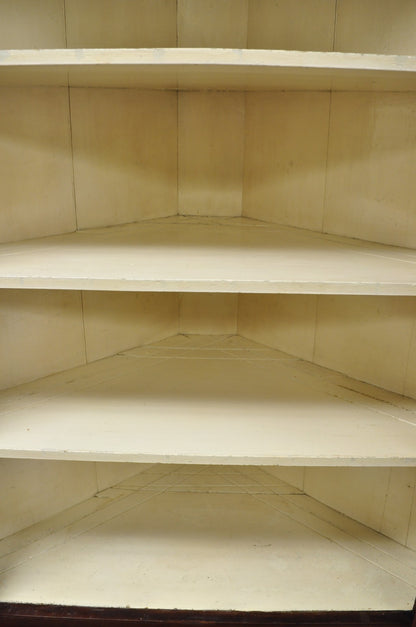 Antique Colonial Primitive Cherry Wood Glass Front Corner China Cabinet Cupboard