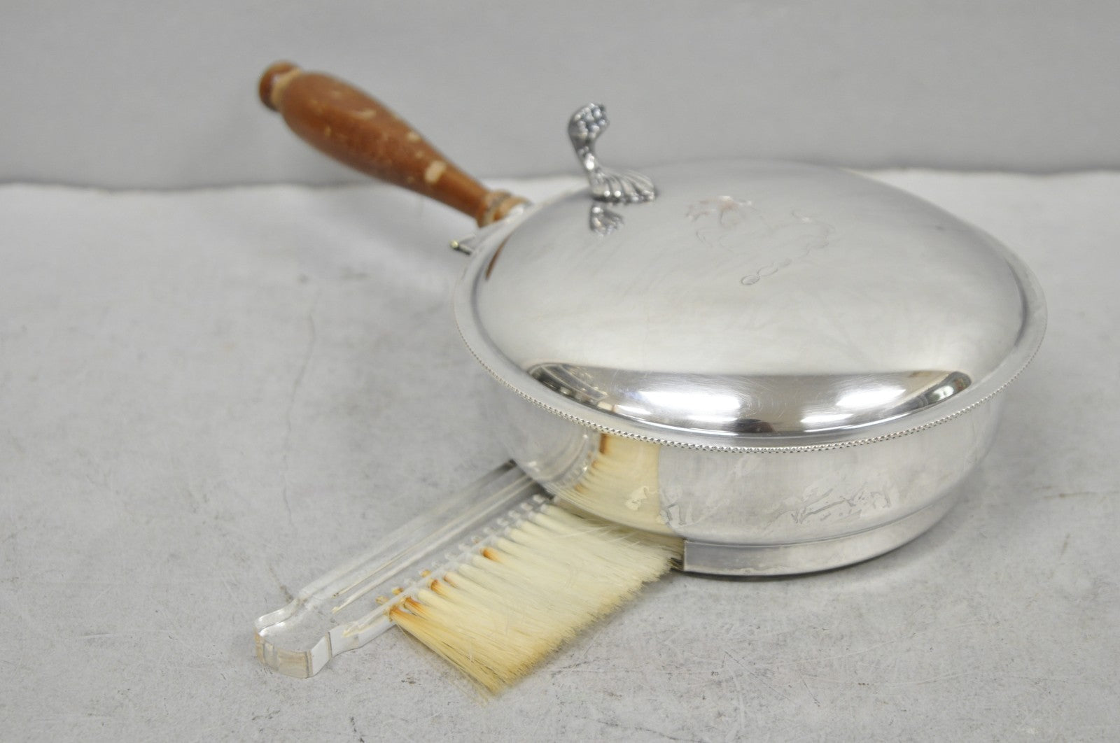 Vintage Sheffield Co Silver Plated Hinged Lid "Horse" Silent Butler w/ Broom