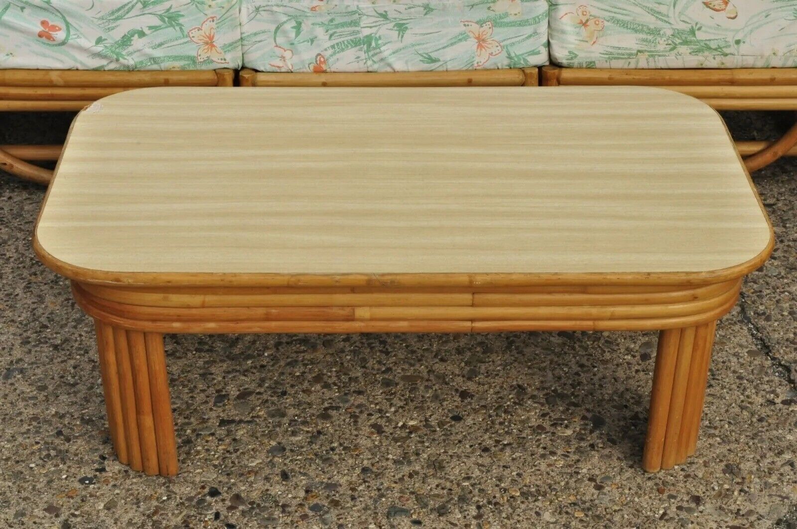 Vintage Beverly Hills Rattan Bamboo Pretzel Sunroom Living Room Sofa Set - 5 Pcs