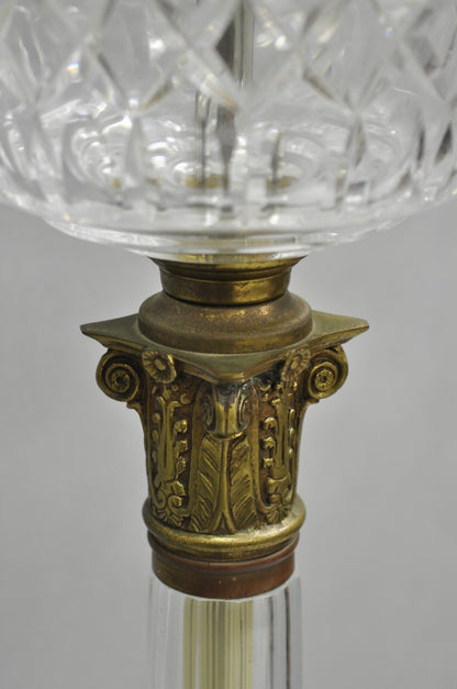 Antique Warren Kessler French Empire Crystal Glass Corinthian Column Table Lamp