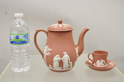 Wedgewood Terracotta Jasperware Miniature Tea Set Demitasse Cup & Saucer 14 pcs