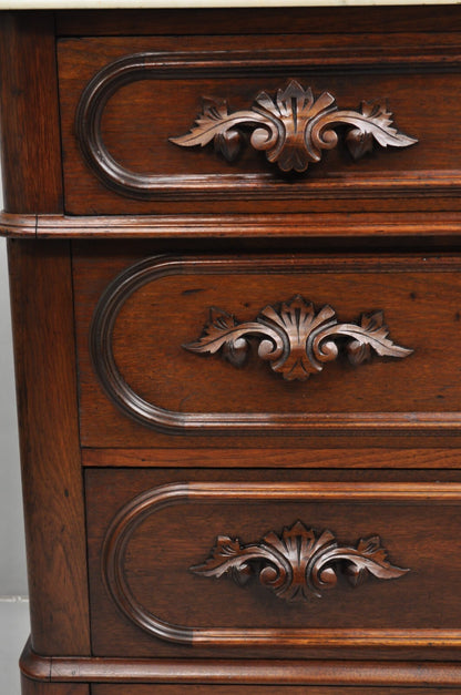 Antique Eastlake Victorian Carved Walnut Marble Washstand Dresser with Mirror