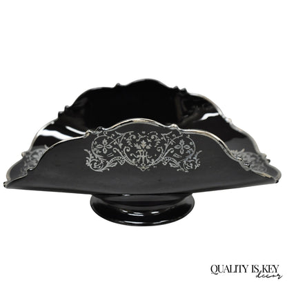 Vintage Rockwell Black Amethyst Glass Sterling Silver Overlay Centerpiece Dish
