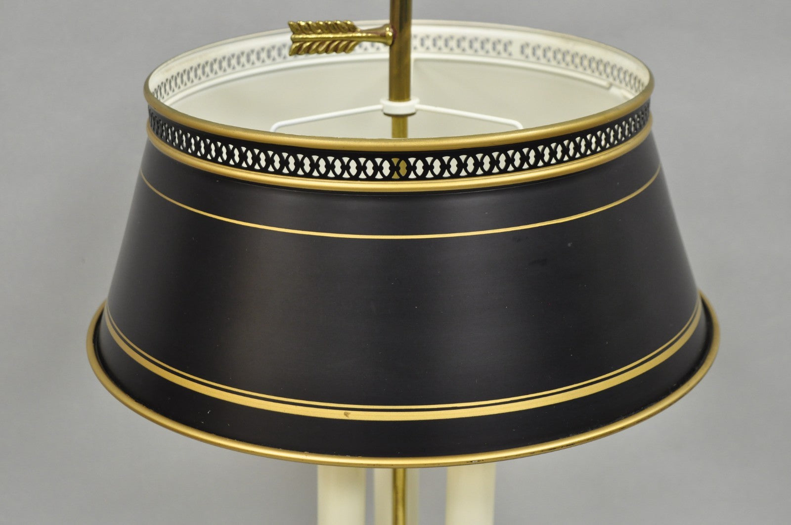 Vintage French Country Brass Tole Metal Shade Bouillotte Candlestick Table Lamp