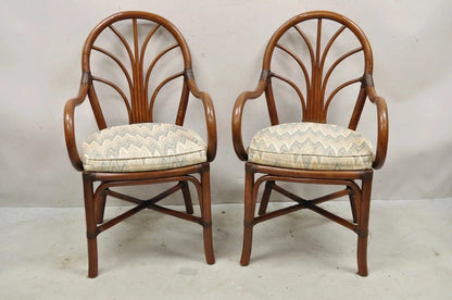 Vintage Hollywood Regency Bentwood Rattan Fan Back Dining Chairs - Set of 4