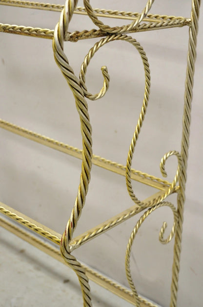 Italian Hollywood Regency Iron Rope Tassel Silver Gold 5 Tier Etagere Bookcase