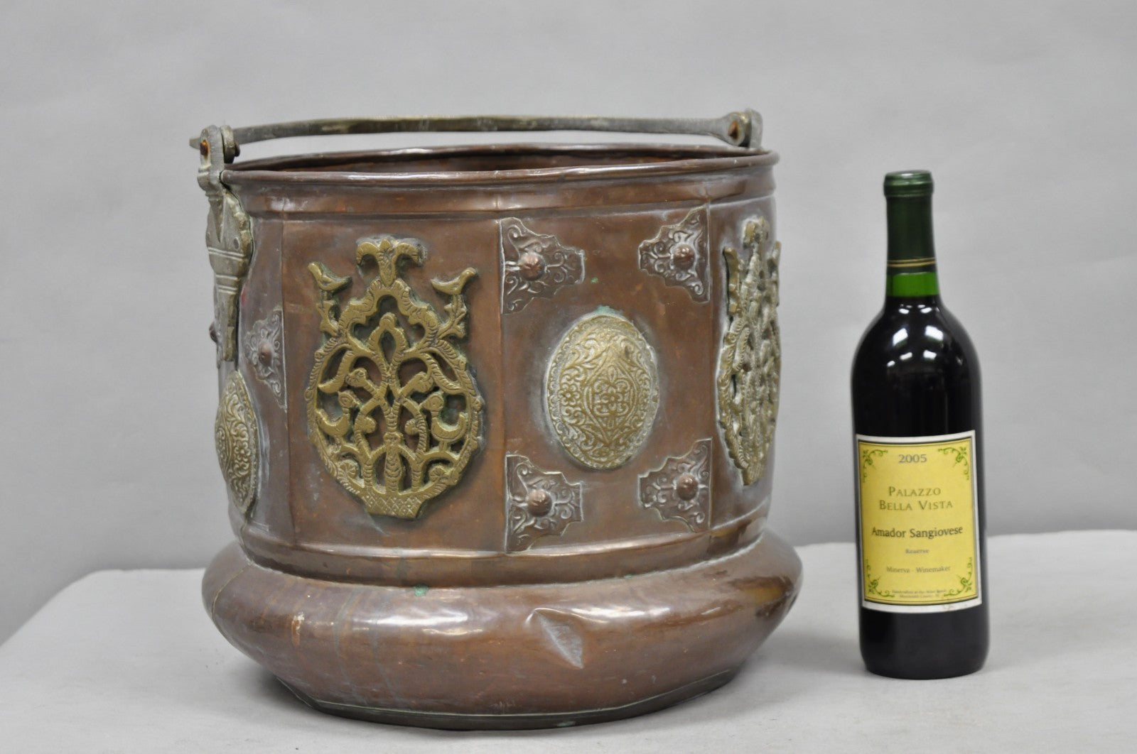 Antique Anglo Indian Middle Eastern Copper & Bronze Coal Bucket Cachepot Planter