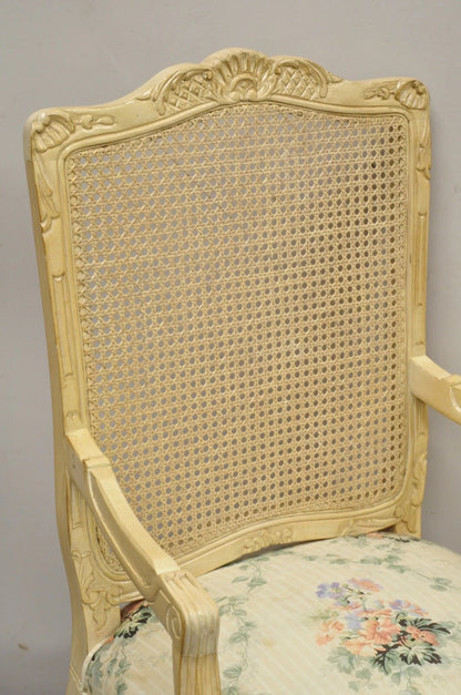 Vintage French Country Louis XV Style Cane Back Painted Dining Chairs - Set of 6