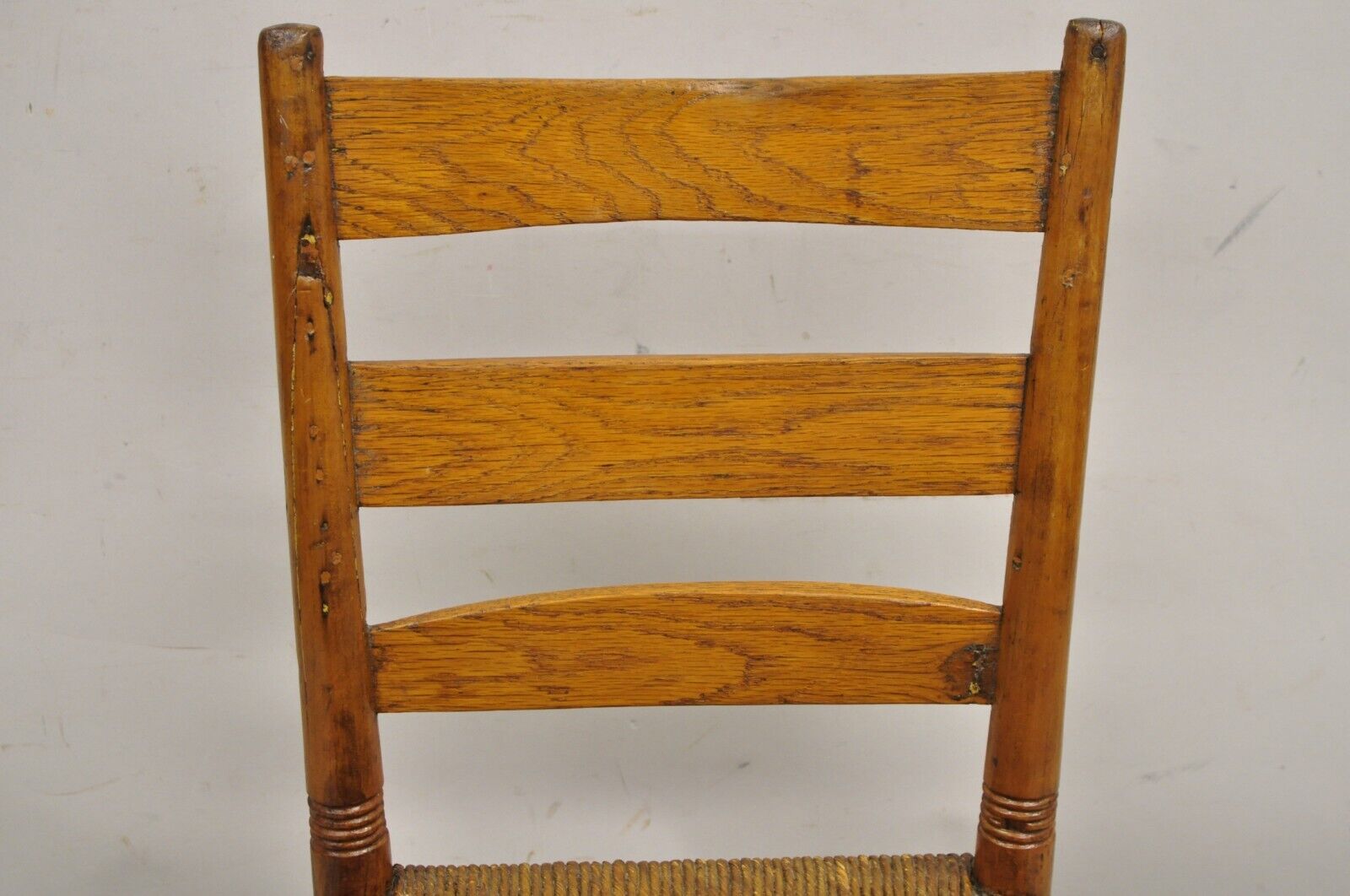 Antique 19th Century Childs Shaker Maple Rush Ladder Back Small Side Chair