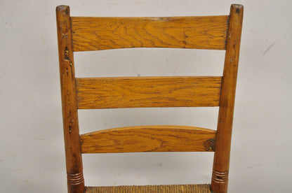 Antique 19th Century Childs Shaker Maple Rush Ladder Back Small Side Chair