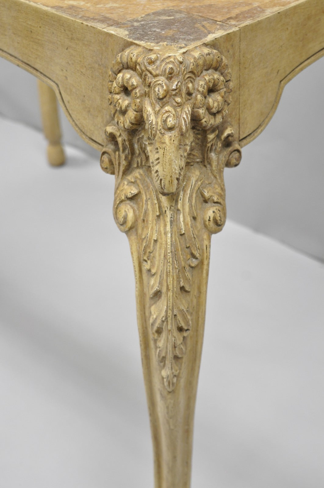 Vintage Italian Regency Rams Head Carved Hoof Foot Console Table Base