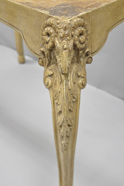 Vintage Italian Regency Rams Head Carved Hoof Foot Console Table Base