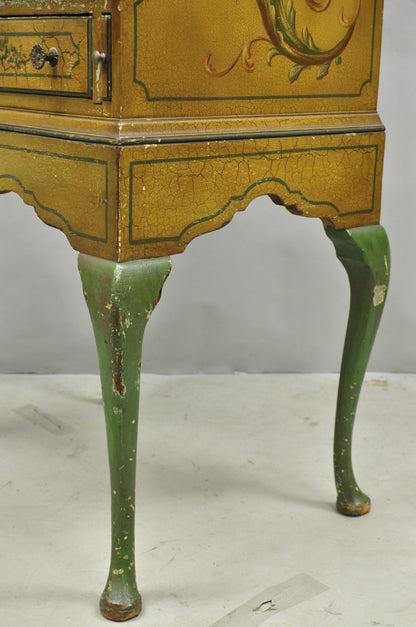 Antique English Adams Style Distress Hand Painted Narrow Secretary Writing Desk