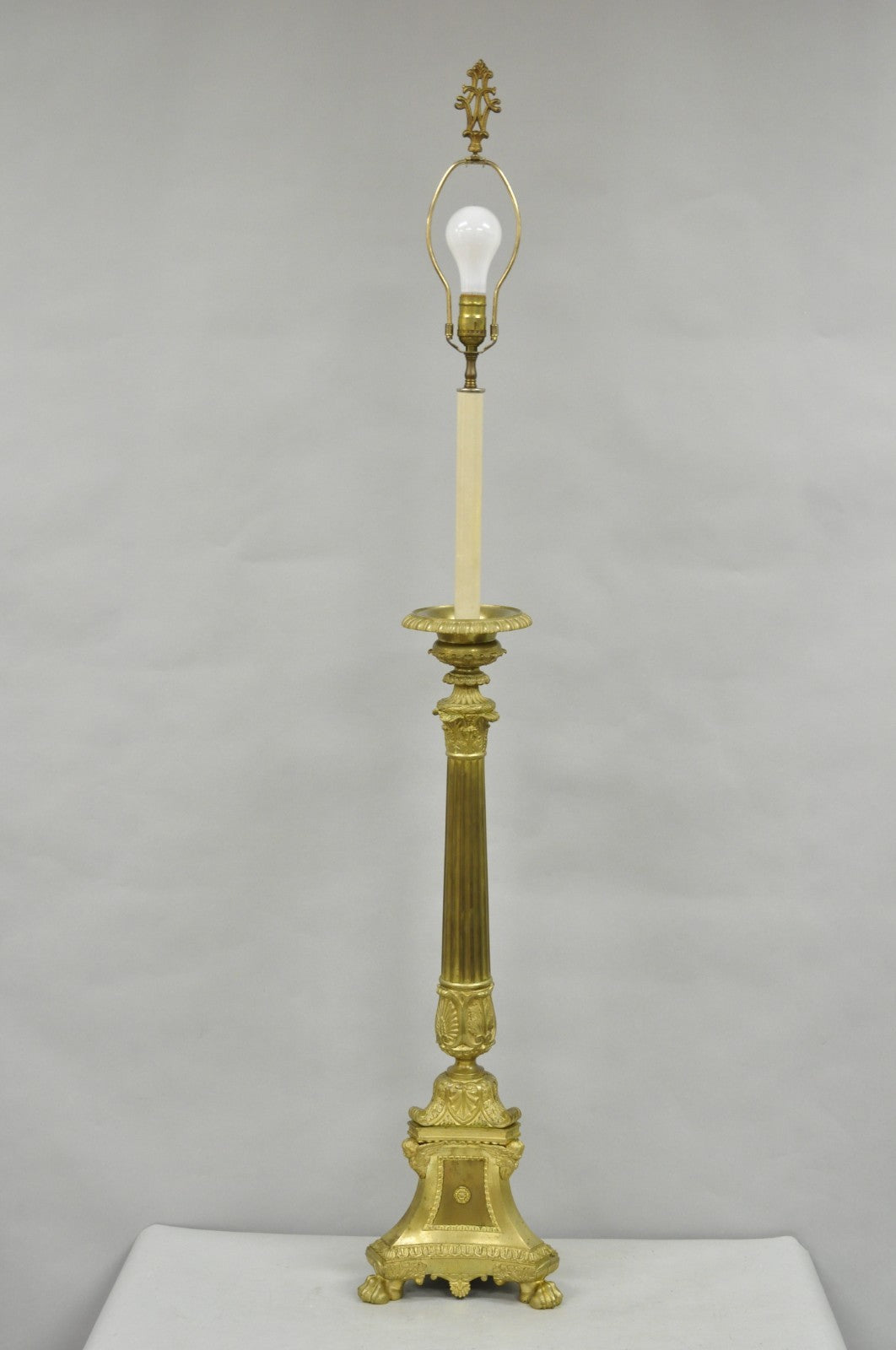 Antique 59" Tall French Empire Renaissance Bronze Column Candlestick Table Lamp