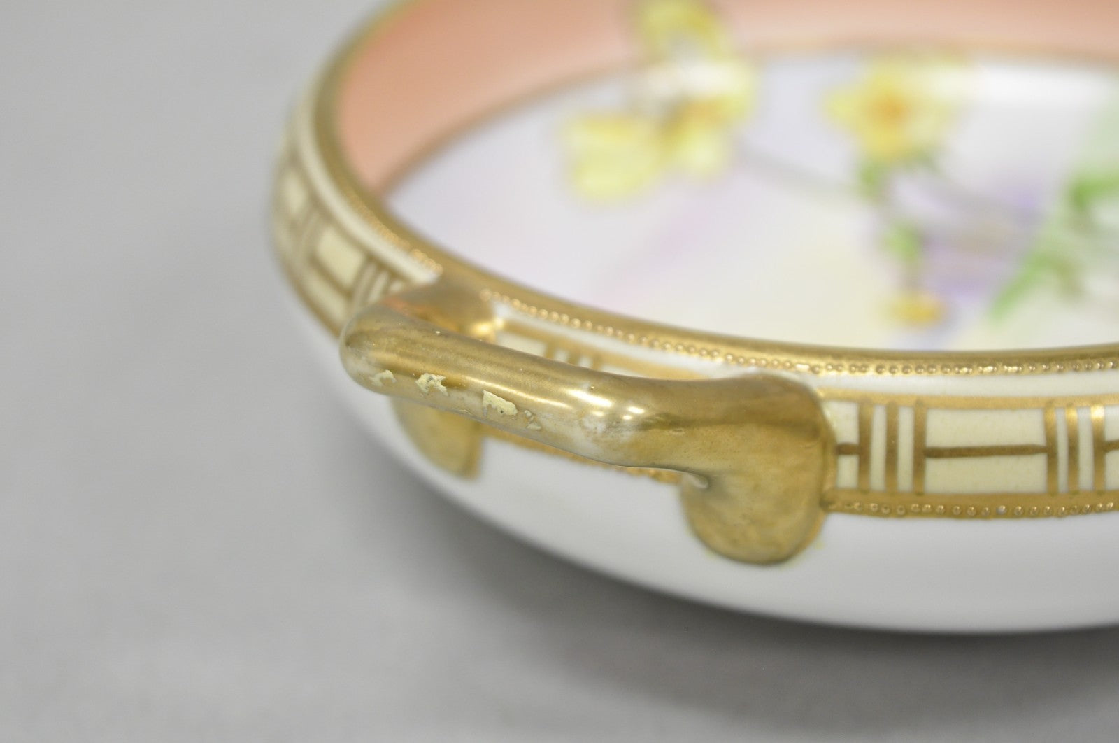 Antique Nippon Morimora Hand Painted Flowers & Ducks Coral Porcelain Bowl (B)