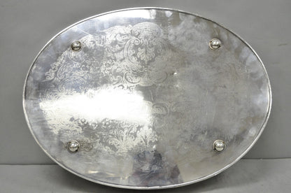 Vintage English Edwardian Silver Plated Oval Scalloped Gallery Bar Platter Tray