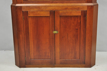 Antique Colonial Primitive Cherry Wood Glass Front Corner China Cabinet Cupboard