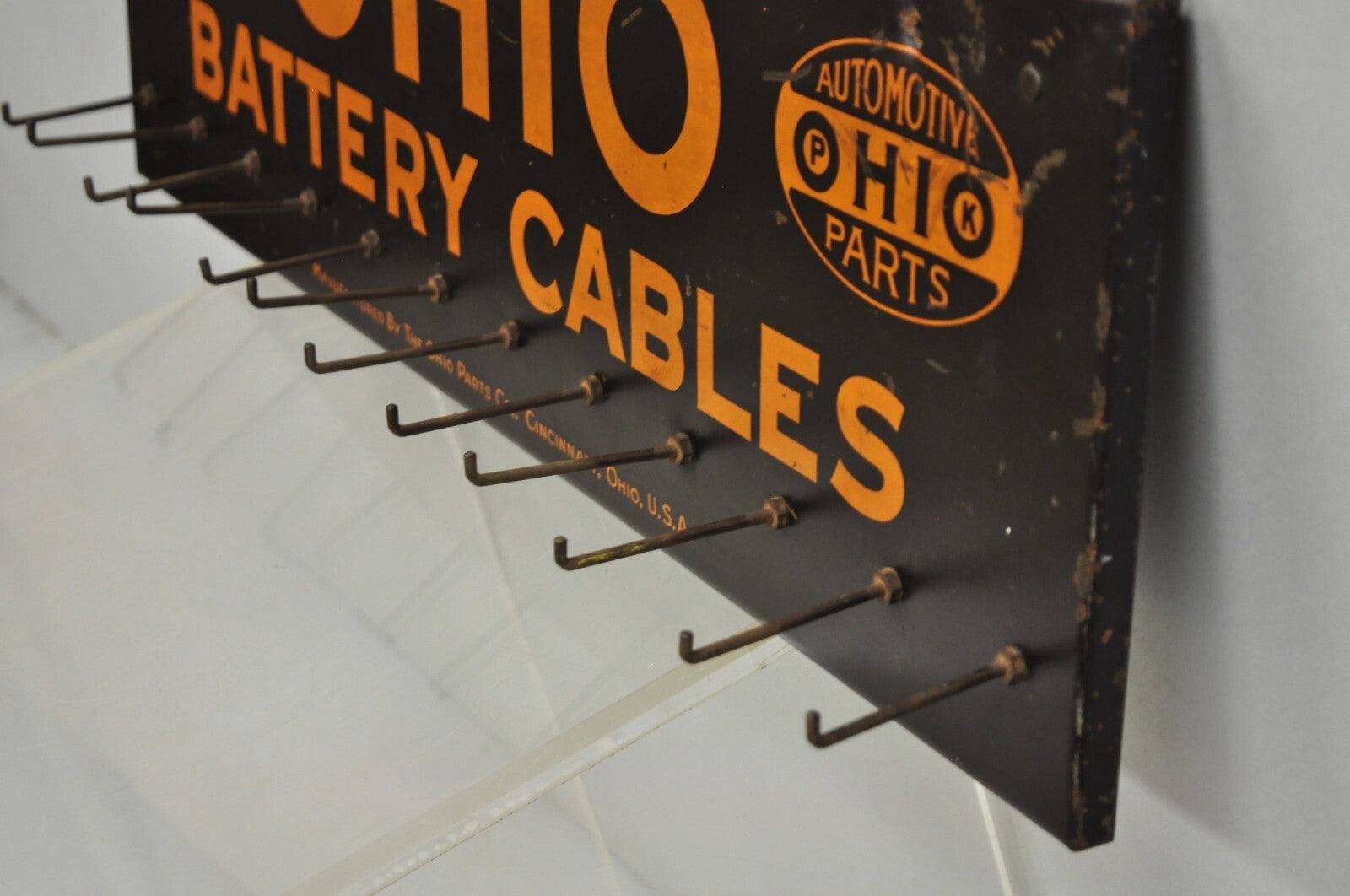 Antique Ohio Battery Cables Tin Metal Black & Orange Store Parts Display