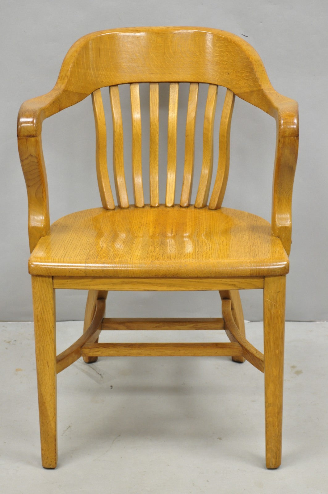 Traditional Antique Solid Golden Oak Wood Office Library Bankers Arm Chair