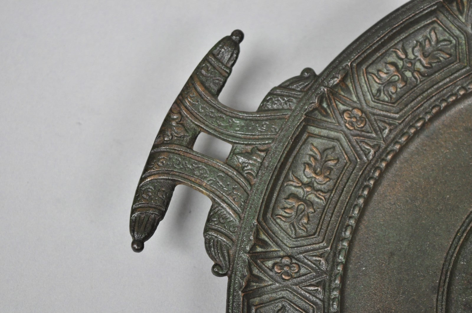 Vintage Roman Classical Style Figural Cast Iron Twin Handle Charger Dish