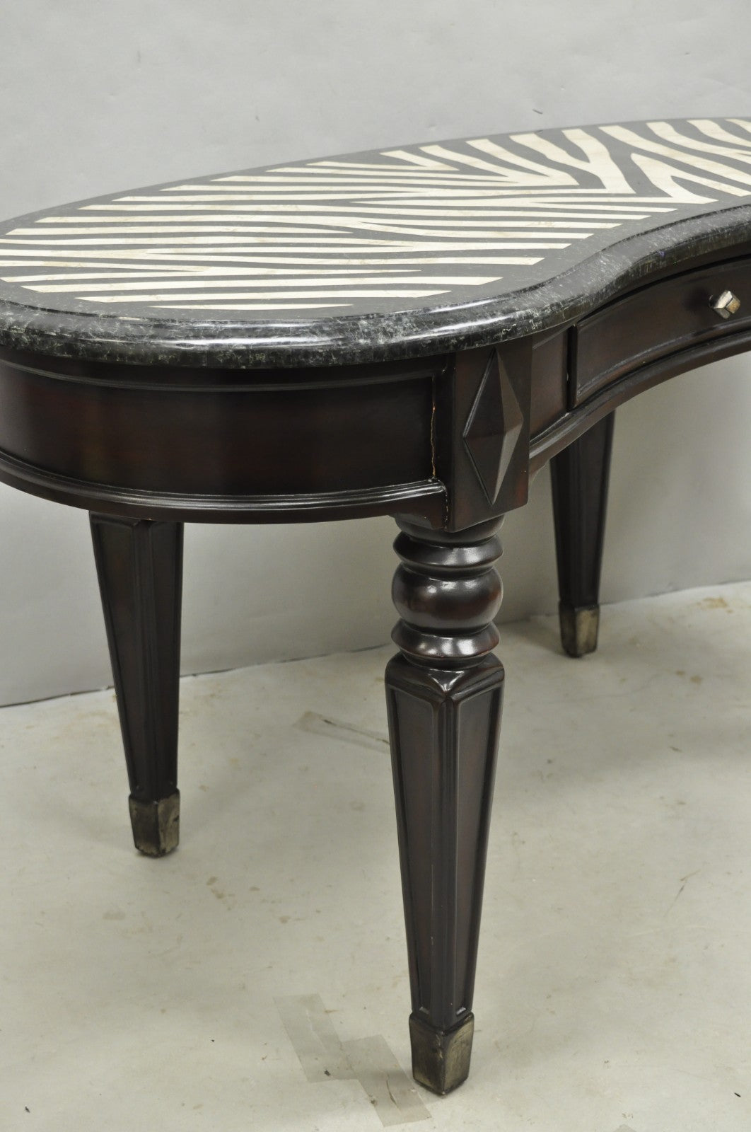 Seven Seas by Hooker Furniture Zebra Tessellated Stone Kidney Shaped Table Desk