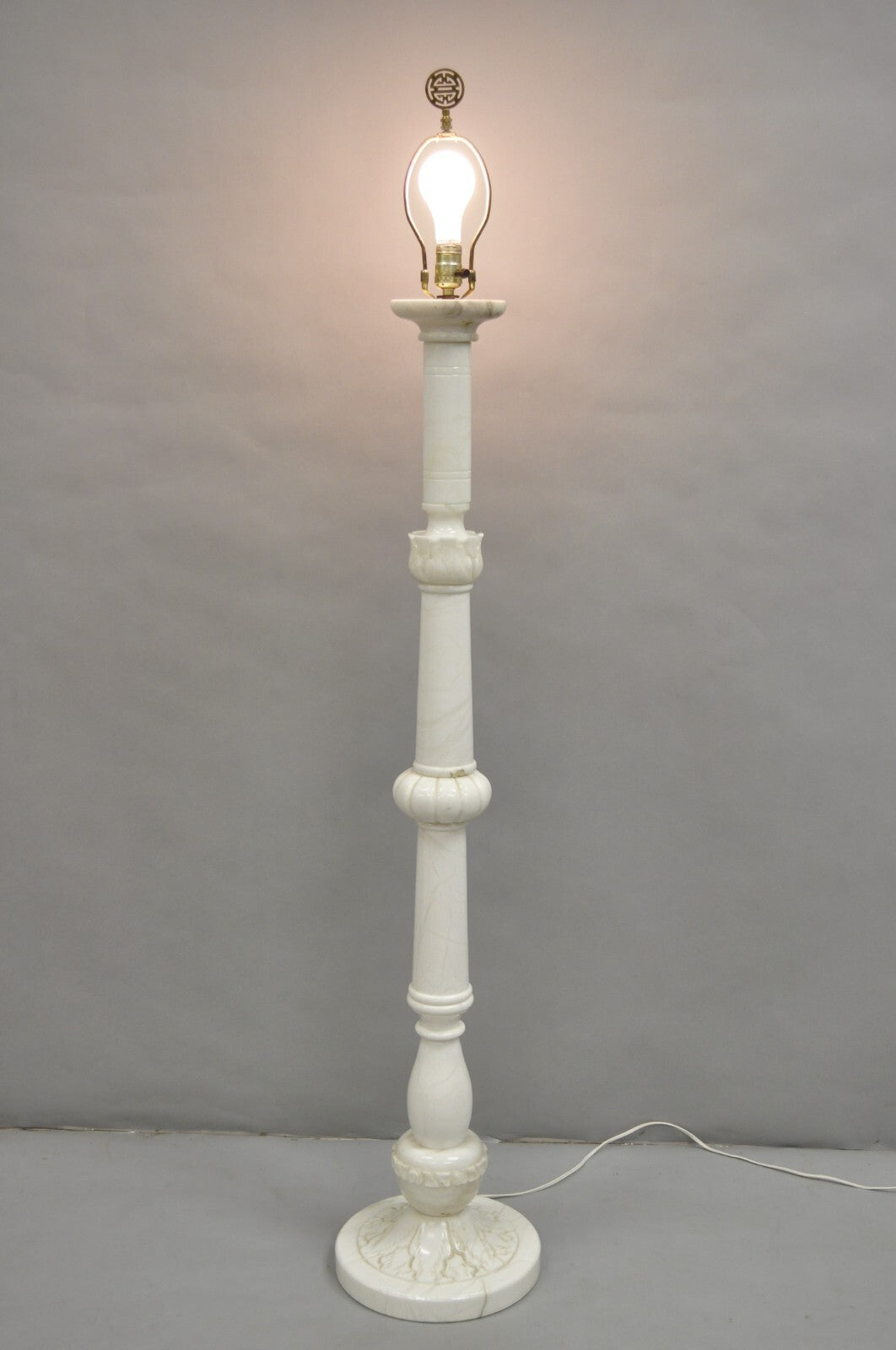 Vintage Italian Classical Carved Solid Marble Column Pole Floor Lamp