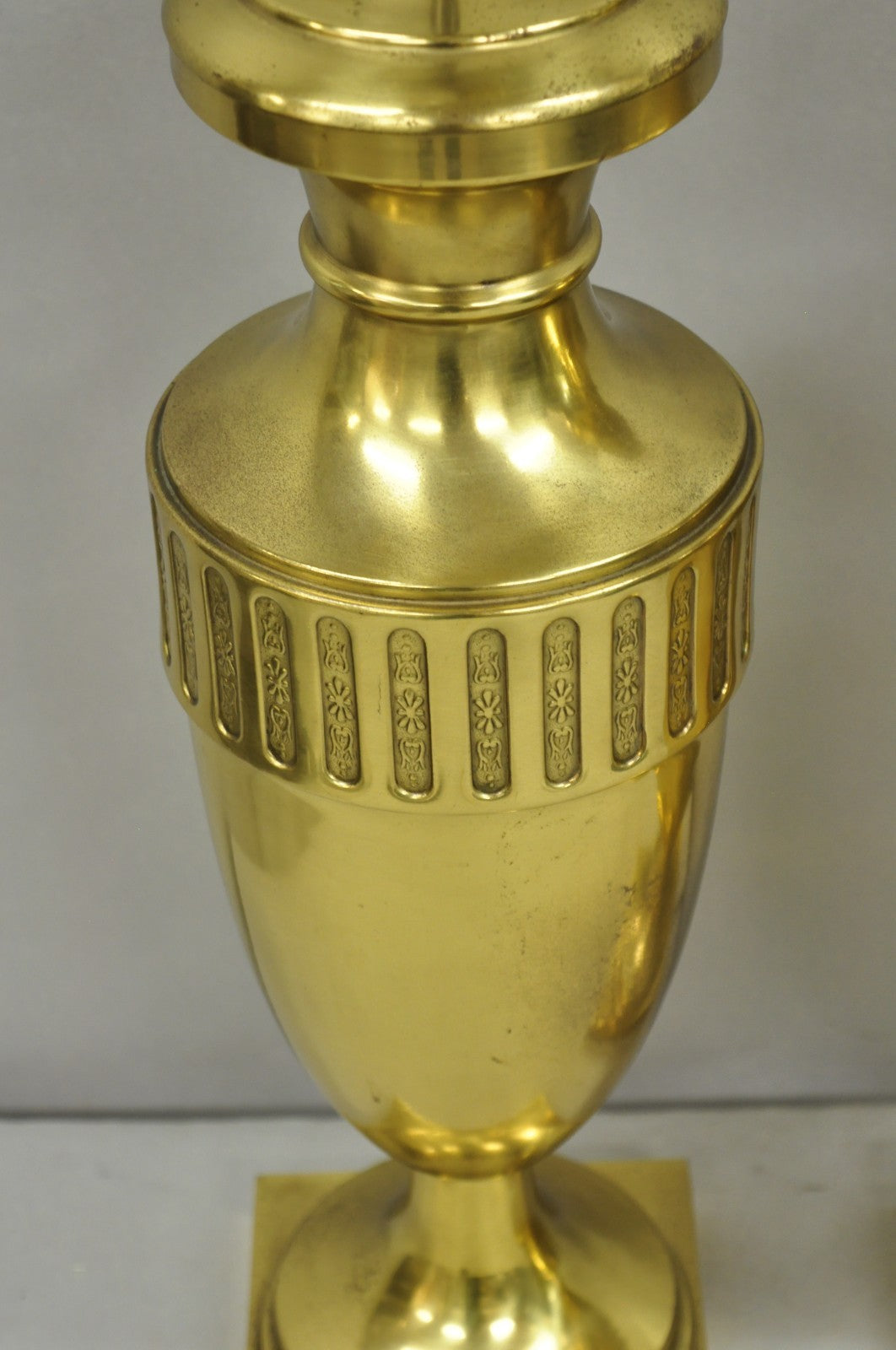 Vintage French Empire Neoclassical Gold Burnished Brass Urn Table Lamps - a Pair