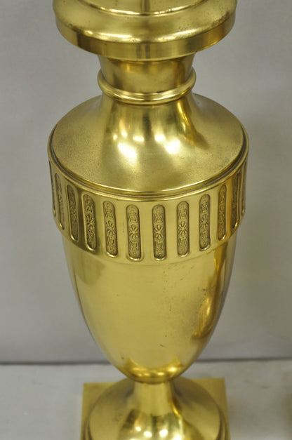 Vintage French Empire Neoclassical Gold Burnished Brass Urn Table Lamps - a Pair