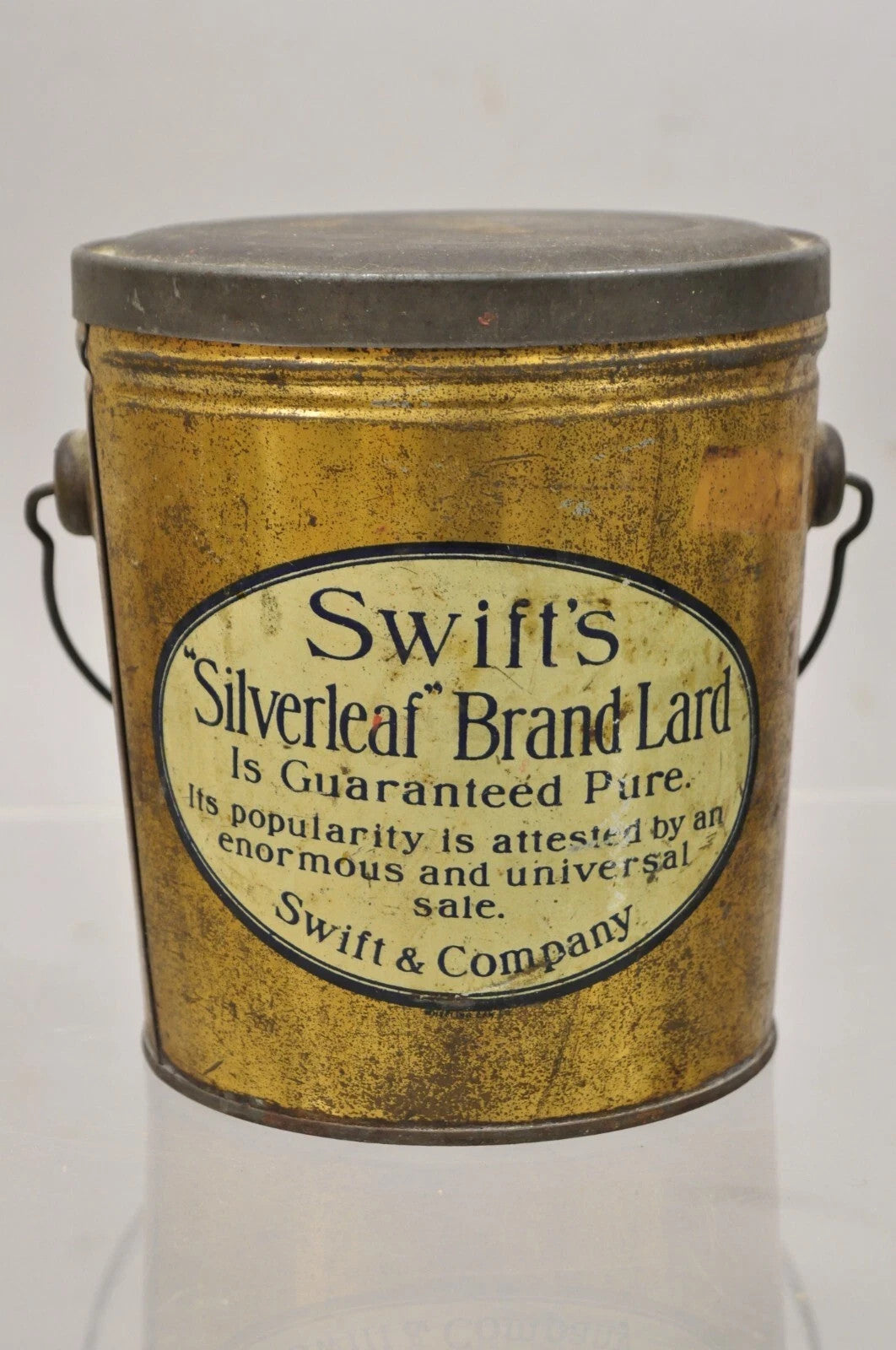 Vintage Swifts Silverleaf Brand Pure Lard 4 lbs. Tin Can Pail Advertisement