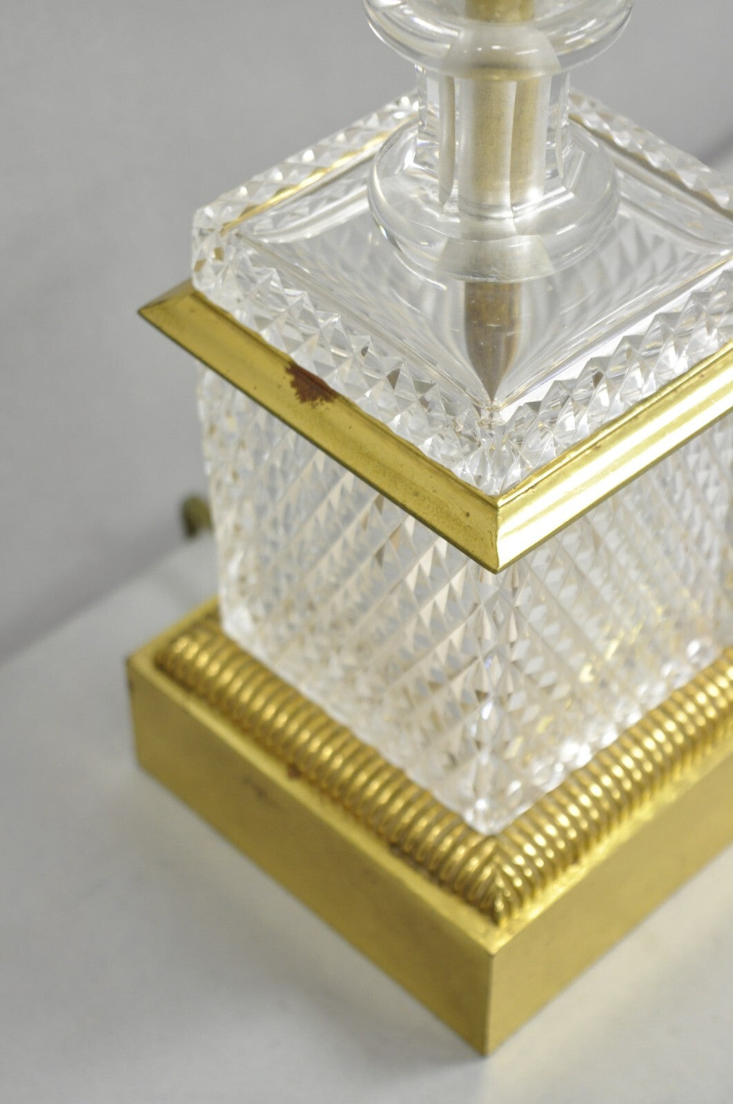 French Empire Regency Baccarat Style Glass Crystal Urn Table Lamp w/ Brass Swans