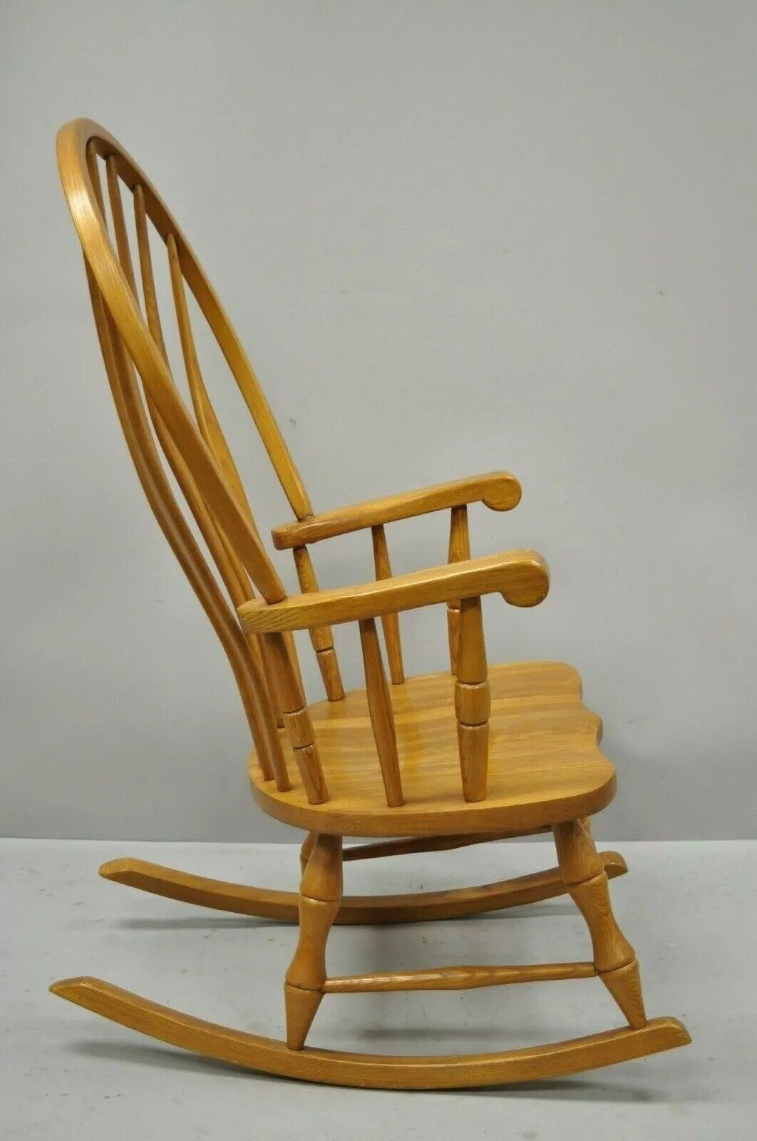 Vintage Oskar Huber Oak Wood Windsor Style Fan Back Rocker Rocking Chair