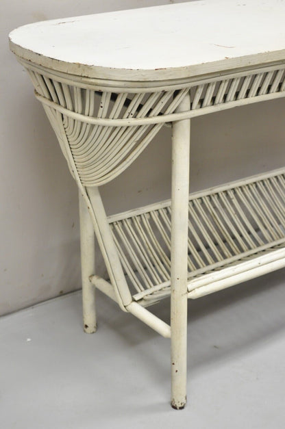 Antique Victorian Bentwood Sculptural Wicker Rattan Sunroom Console Hall Table
