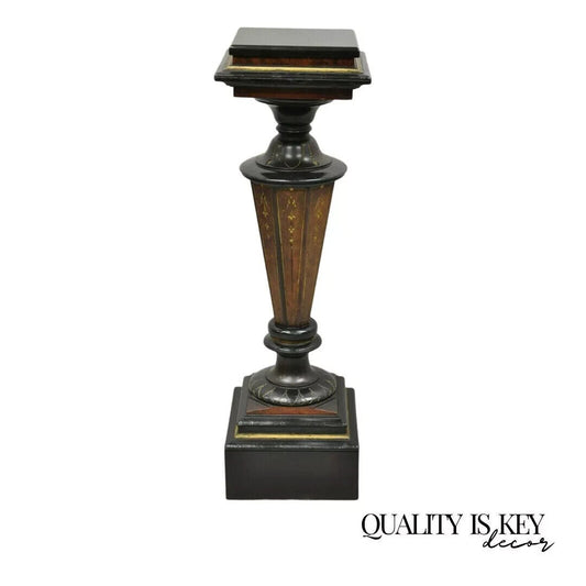 Antique Victorian Aesthetic Movement Ebonized Marble Top Pedestal Bust Stand