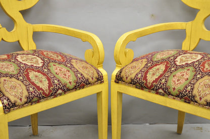 Contemporary Regency Style Red Green Yellow Scroll Back Dining Chairs - Set of 8