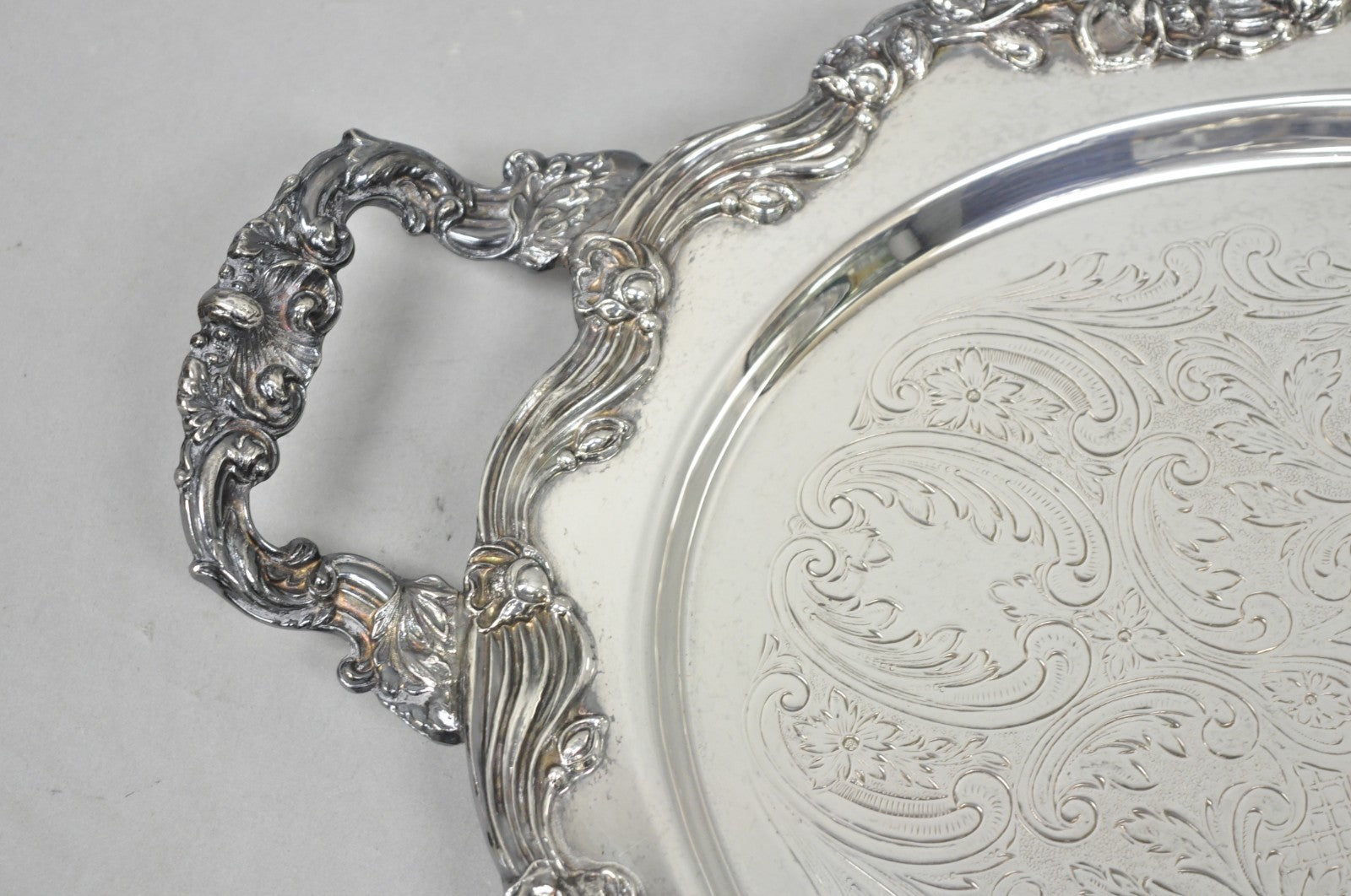 Vintage Sheffield English Victorian Oval Silver Plated Footed Bar Tray w/Handles