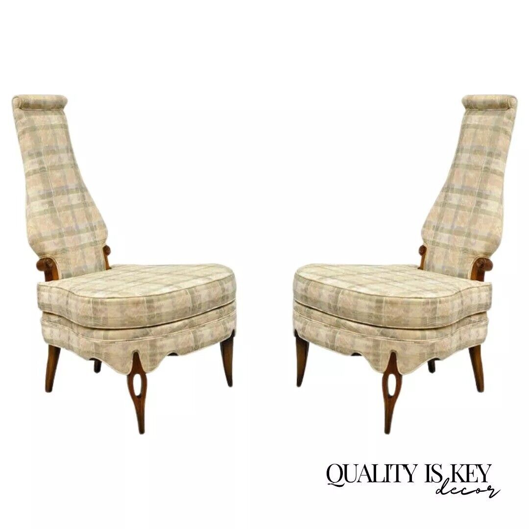 Hollywood Regency Dorothy Draper Style High Back Slipper Lounge Chairs - a Pair