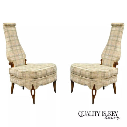 Hollywood Regency Dorothy Draper Style High Back Slipper Lounge Chairs - a Pair