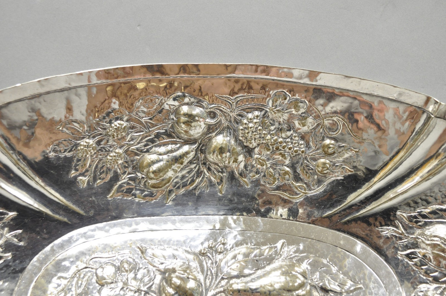 Antique Victorian Silver Plated Fruit Harvest Repousse Centerpiece Fruit Bowl