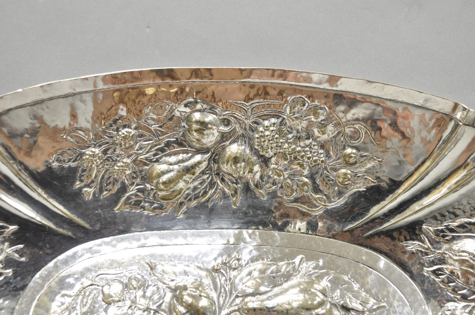 Antique Victorian Silver Plated Fruit Harvest Repousse Centerpiece Fruit Bowl