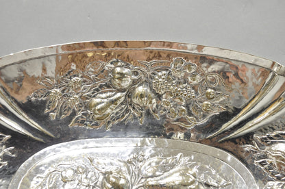 Antique Victorian Silver Plated Fruit Harvest Repousse Centerpiece Fruit Bowl