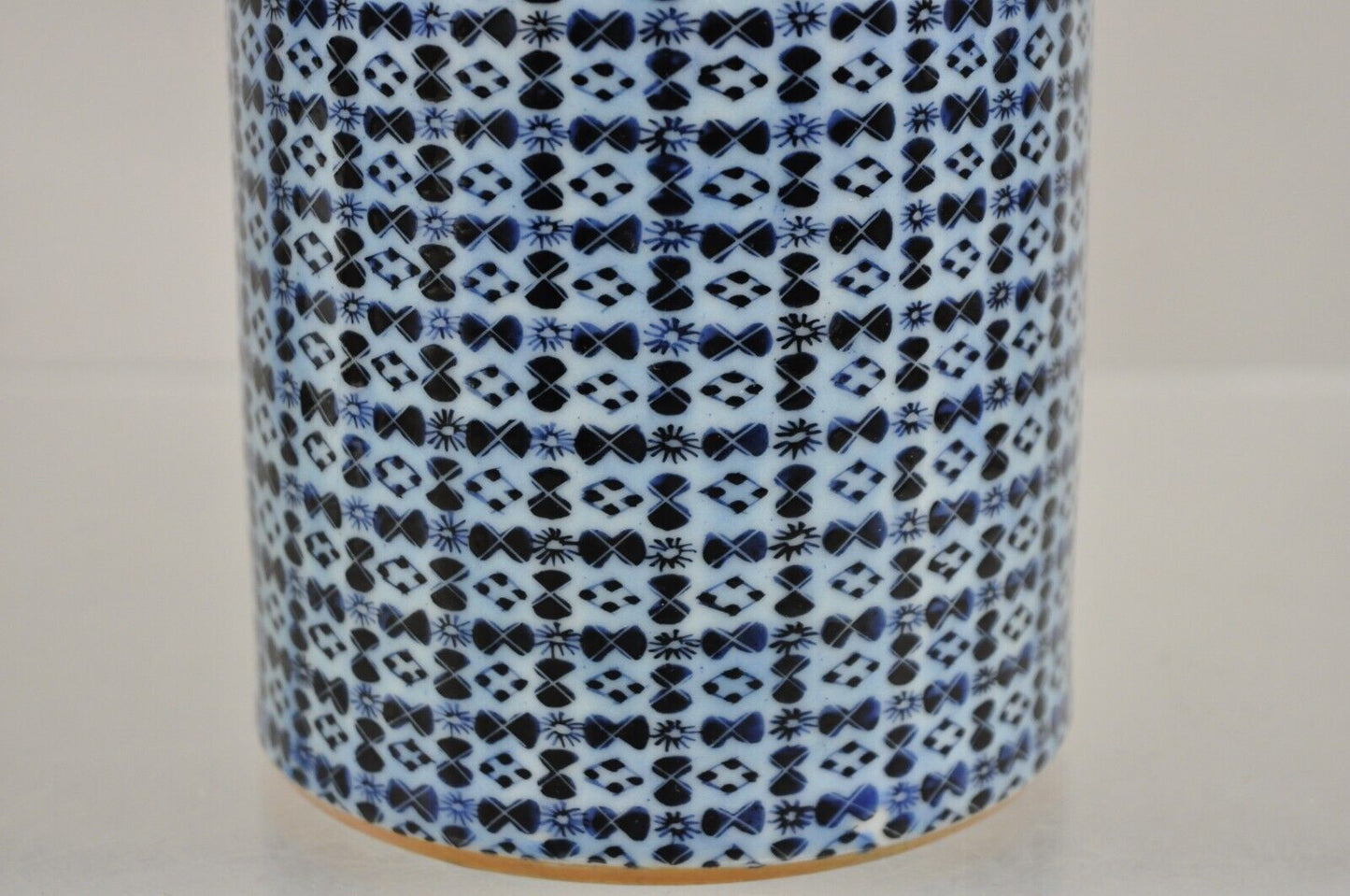 Vintage Japanese Porcelain Blue 11" Tall Round Cylinder Vase