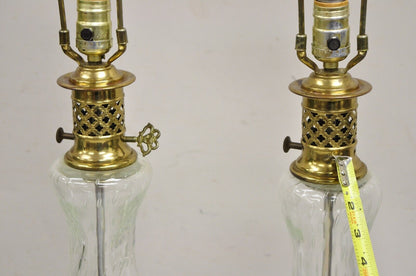 Vintage Victorian Lantern Style Shapely Bubble Glass Table Lamps - a Pair