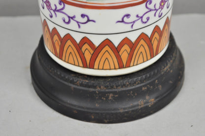 Vintage Chinoiserie Japanese Porcelain Cylinder Oriental Painted Table Lamp