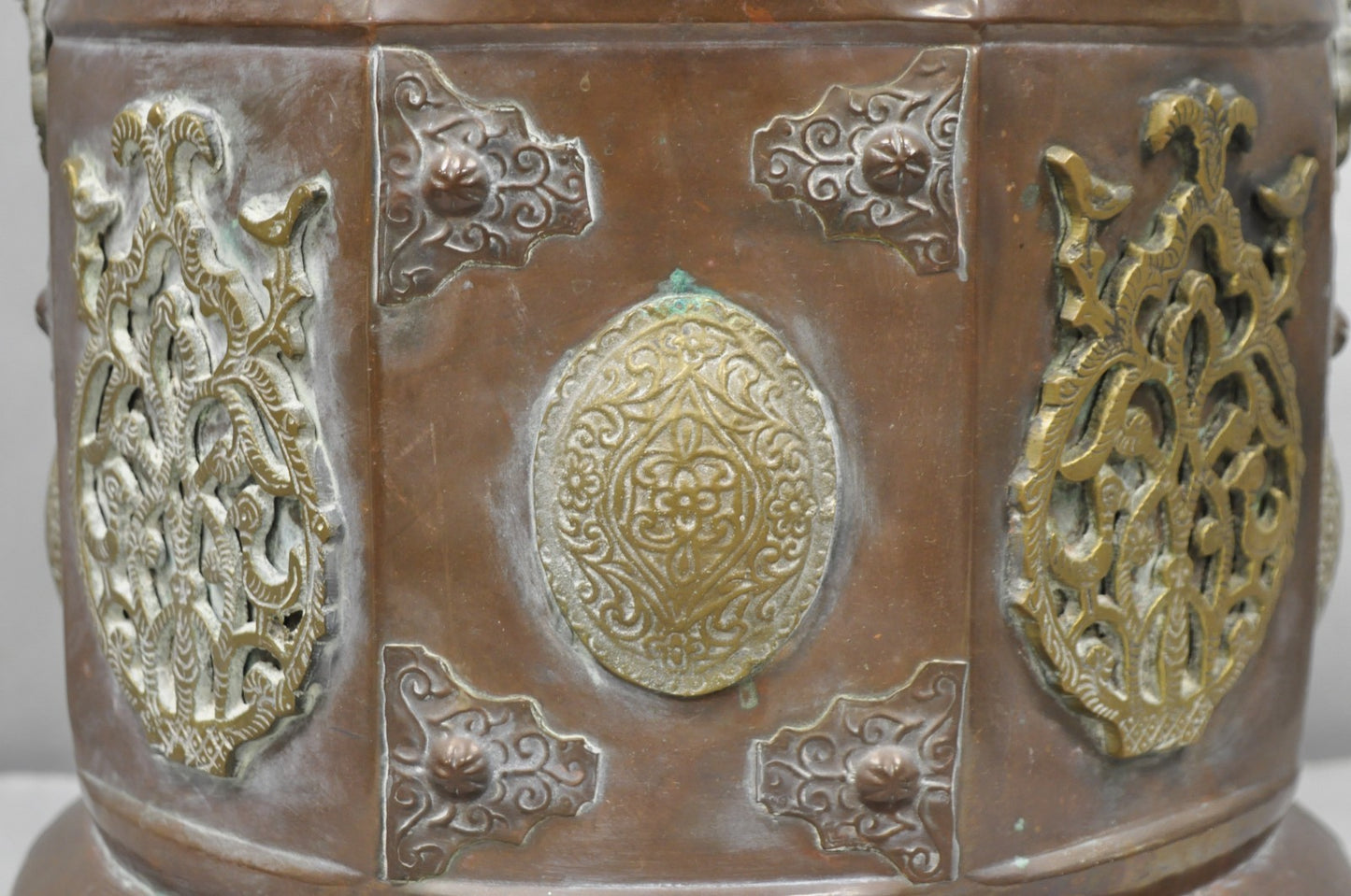 Antique Anglo Indian Middle Eastern Copper & Bronze Coal Bucket Cachepot Planter