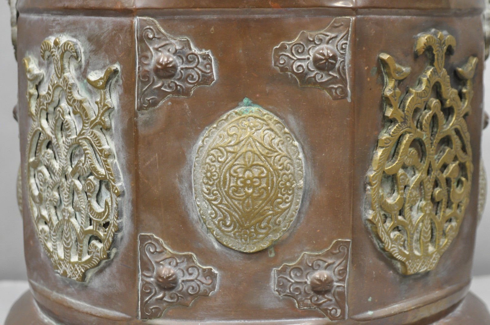 Antique Anglo Indian Middle Eastern Copper & Bronze Coal Bucket Cachepot Planter