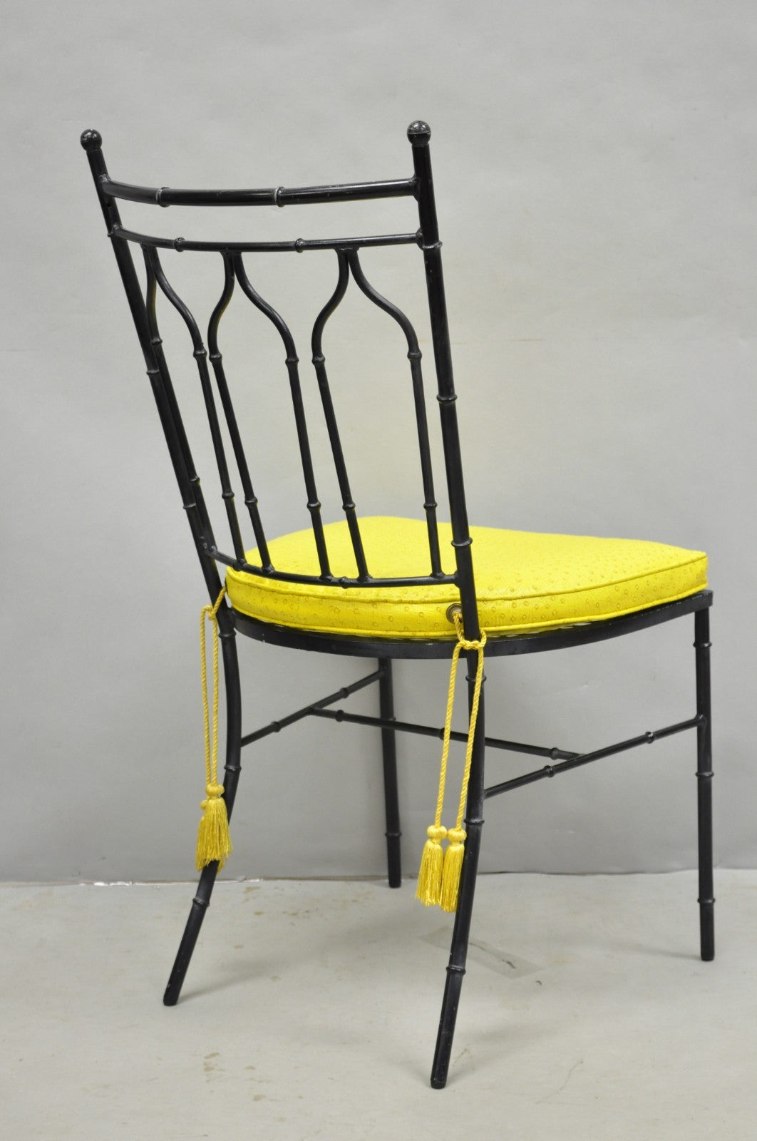 Vintage Salterini Hollywood Regency Wrought Iron Faux Bamboo Dining Chair, Set 8